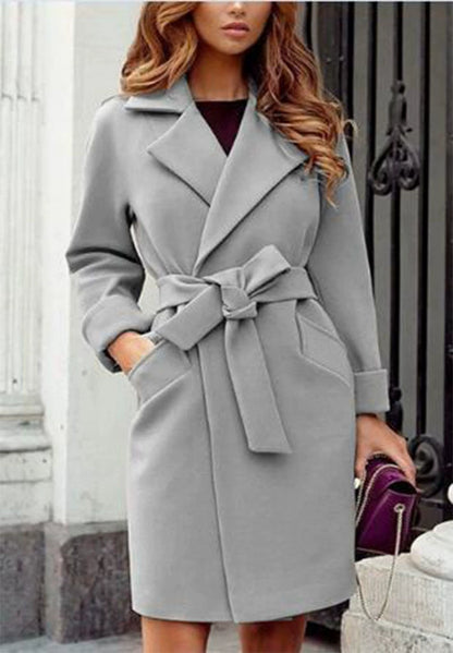 Women's Trench Coat - Long Tailored Fit - Wide Lapels - Tie Belt at Waist
