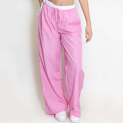 Women's Pants – Relaxed Fit – Wide Legs – Drawstring Waist – Pockets – Breathable Blend