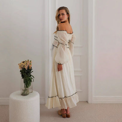 Dame Sæt – Off Shoulder Top og Nederdel – Rynkedetaljer – Løs Pasform – Boho Stil