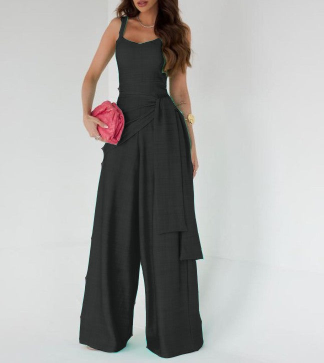 Women's Jumpsuit – Tailored Top – Wide Leg – Sleeveless – Adjustable Waist – Natural Look