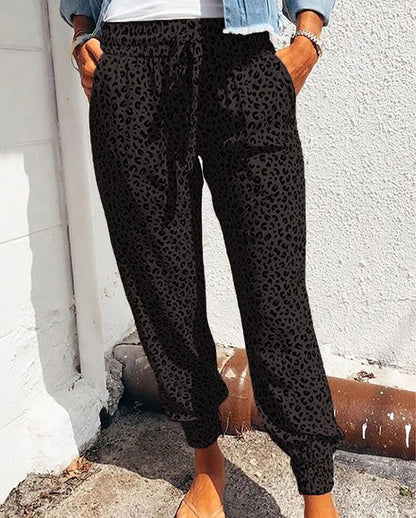 Women's Jogging Pants - Leopard Pattern - Elastic Waist with Drawstring - Breathable and Comfortable