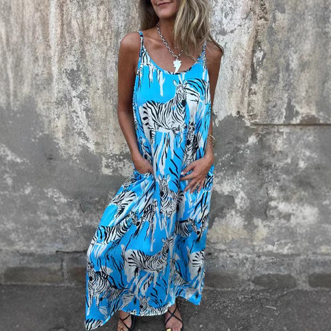 Women's Maxi Dress – Relaxed Fit – Adjustable Straps – Natural Fibers – Pockets