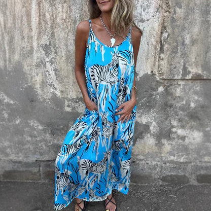 Women's Maxi Dress – Relaxed Fit – Adjustable Straps – Natural Fibers – Pockets