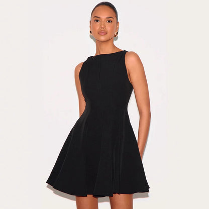 Women's Dress without Sleeves – Slim Fit A-line – Round Neck – Mini Length – Breathable Quality