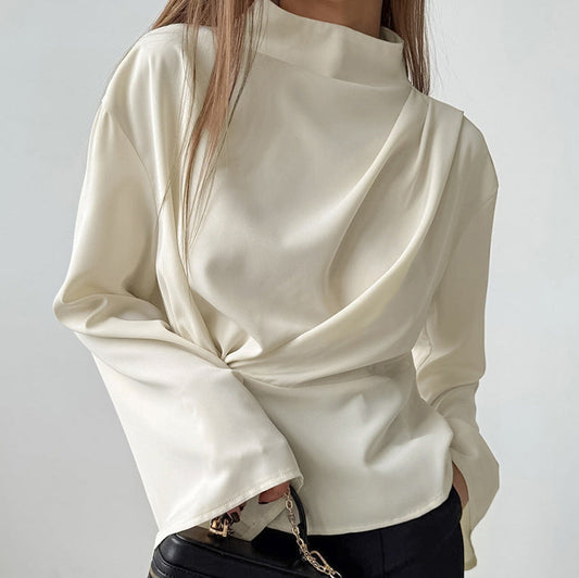 Women's Blouse – Light Chiffon – Draped Fit – Long Sleeves – Tapered Waist