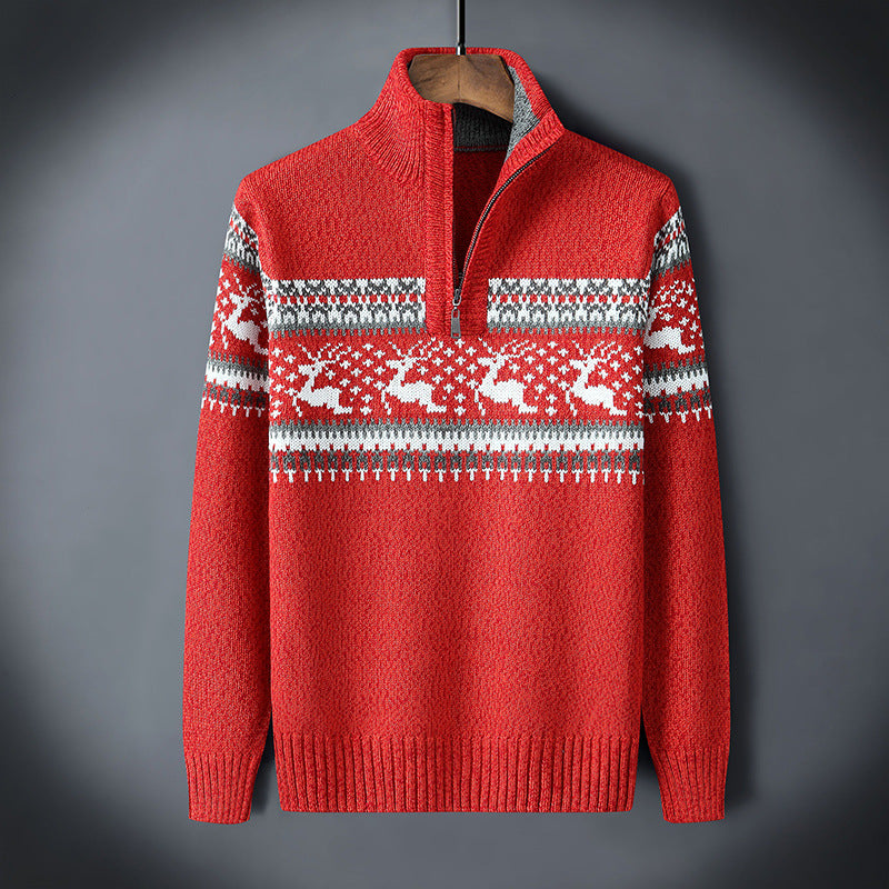 Men's Knit Sweater - Zipper Closure - High Collar - Warm and Comfortable - Classic Pattern