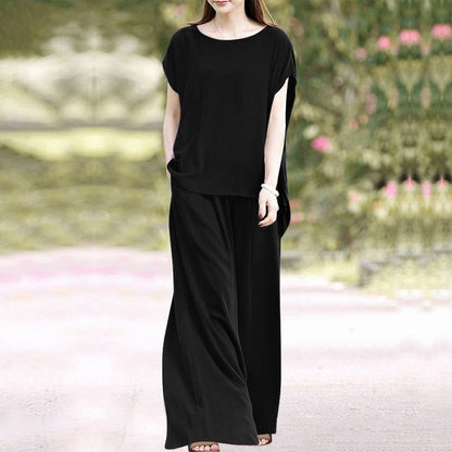 Women's Two-Piece Set – Loose Fit Blouse – Wide Pants – Lightweight Breathable Fabric