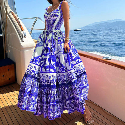 Women's Suspender Dress – Airy Fit – Breathable Fabric – Layered Skirt – Printed Design