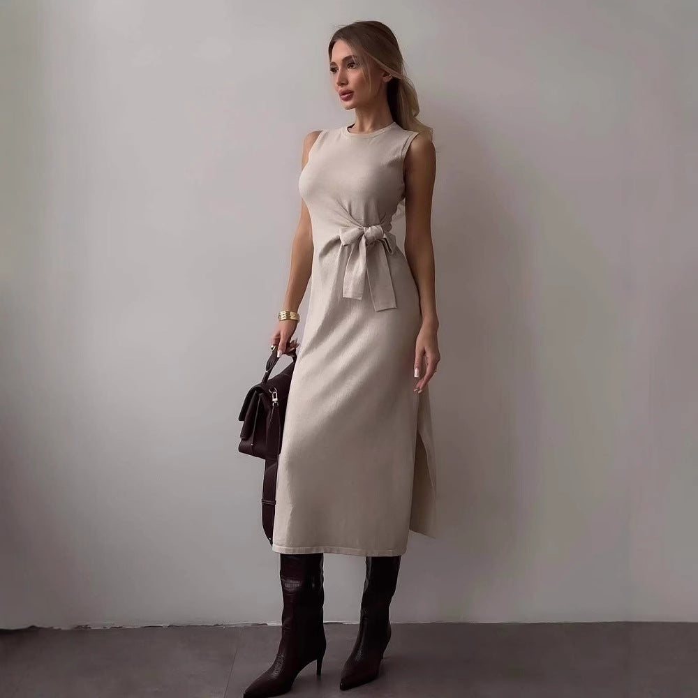 Dress for Women – Slim Fit Midi – Sleeveless – Bow Detail – Stretchable Fabric