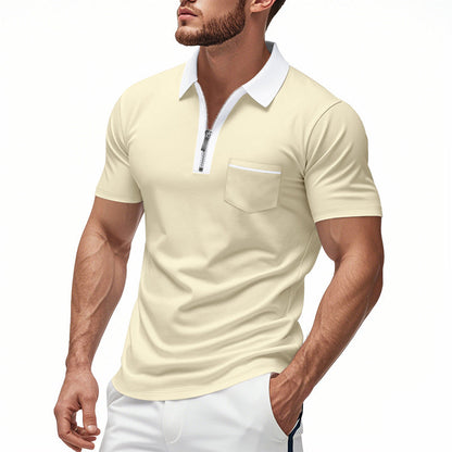Herre Polo T-shirt – Slim Fit – Åndbar Bomuldsblanding – Lynlåslukning – Brystlomme