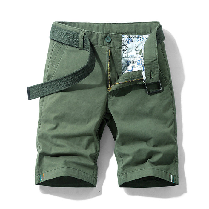 Men's Shorts - Knee-Length - With Belt & Side Pockets - Breathable Cotton - Casual Fit