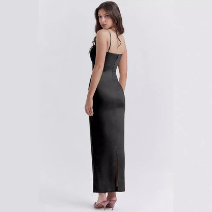 Dress for Women – Maxi Dress – Fitted Fit – Sleeveless with Straps – Elegant Satin Look