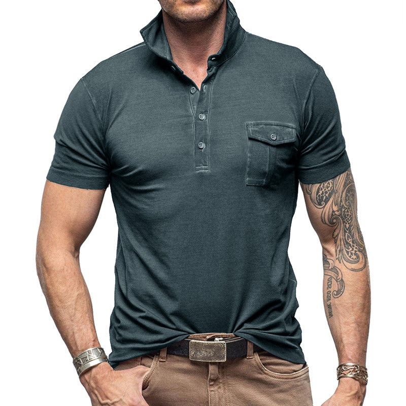 Men's Polo Shirt – Slim Fit – Breathable Cotton – Stand Collar – Chest Pocket with Button