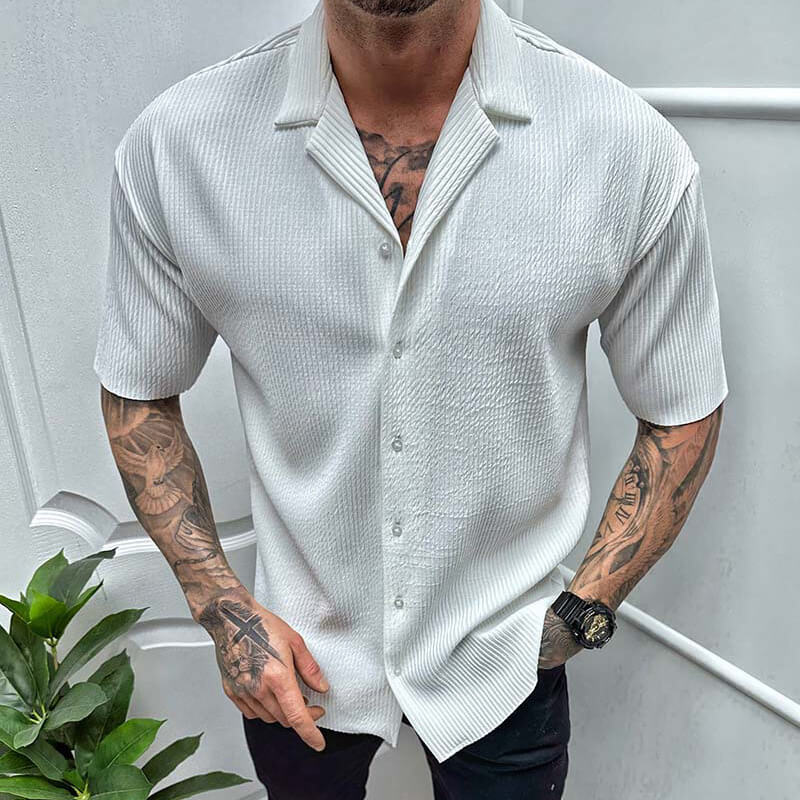 Men's Shirt with Short Sleeves – Regular Fit – Breathable Textured Fabric – Button Closure