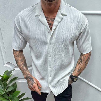 Men's Shirt with Short Sleeves – Regular Fit – Breathable Textured Fabric – Button Closure