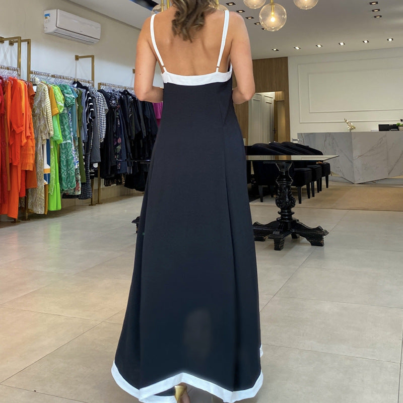 Women's Maxi Dress – Loose Fit – Light and Breathable – Thin Straps – Contrast Trim