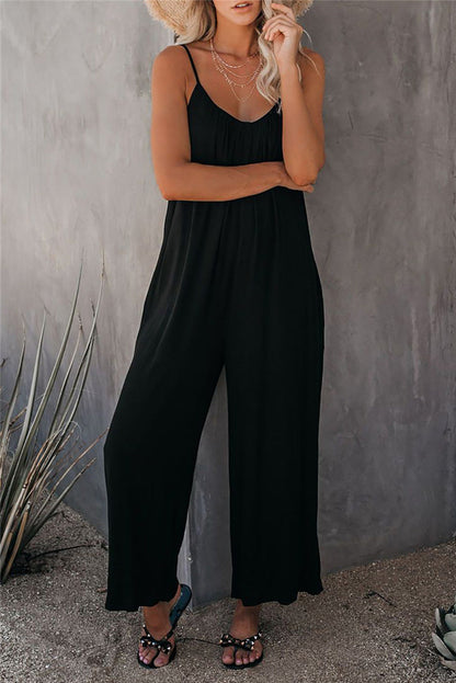 Women's Jumpsuit – Relaxed Fit – Spaghetti Straps – Breathable Lightweight Fabric – With Pockets – Full Length