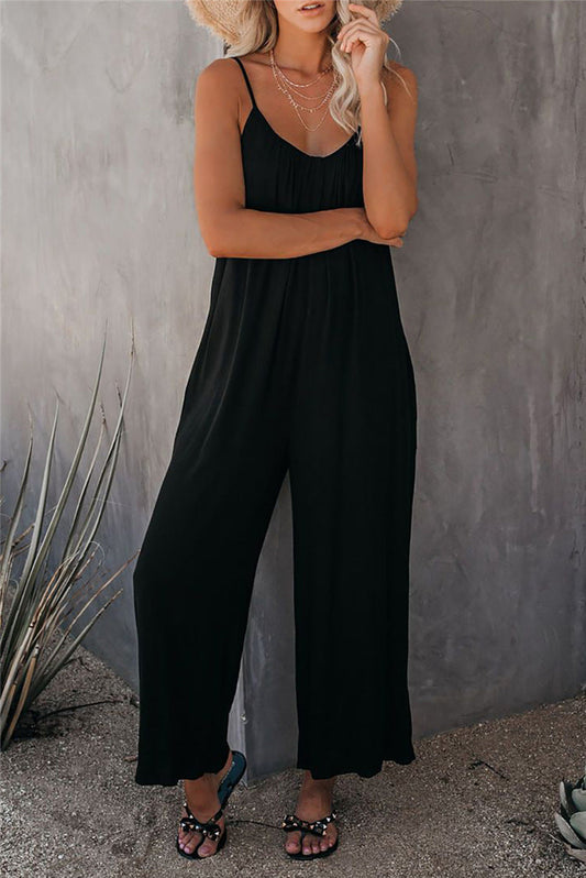 Women's Jumpsuit – Relaxed Fit – Spaghetti Straps – Breathable Lightweight Fabric – With Pockets – Full Length
