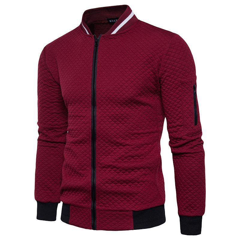 Men's Cardigan – Slim Fit – Quilted Structure – Zipper – Ribbed Edges – Sleeve Pocket