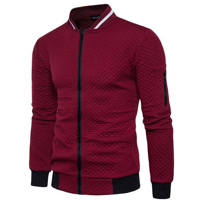 Men's Cardigan – Slim Fit – Quilted Structure – Zipper – Ribbed Edges – Sleeve Pocket