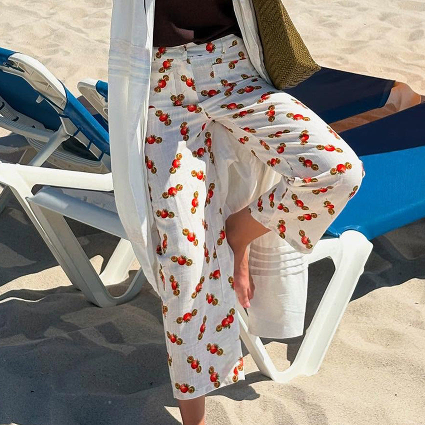 Women's Pants – Relaxed Fit – Straight Leg – Breathable Material – Printed Design