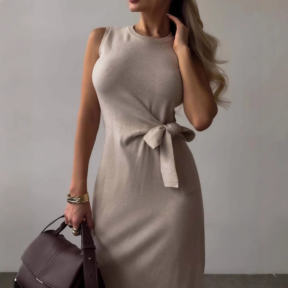 Dress for Women – Slim Fit Midi – Sleeveless – Bow Detail – Stretchable Fabric