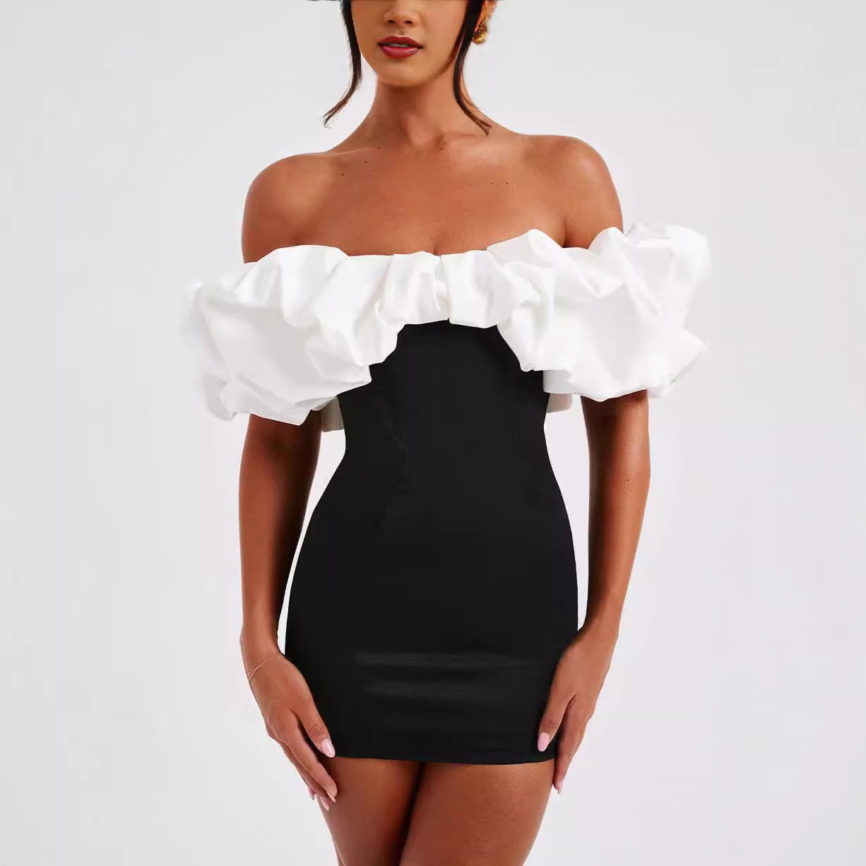 Dress for Women – Off Shoulder Mini Dress – Slim Fit – Ruched Neckline