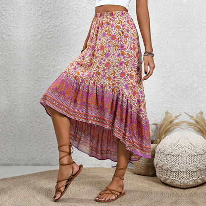 Dame Nederdel – Boheme Stil – Blomstret Paisley – Mellemlang – Elastisk Talje