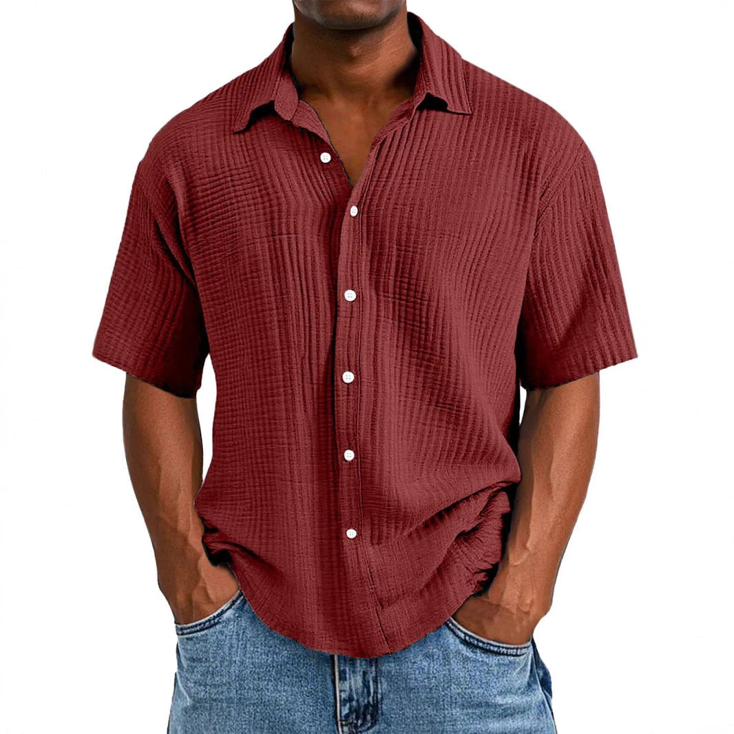 Men's Shirt with Short Sleeves – Relaxed Fit – Crinkled Texture – Breathable Fabric
