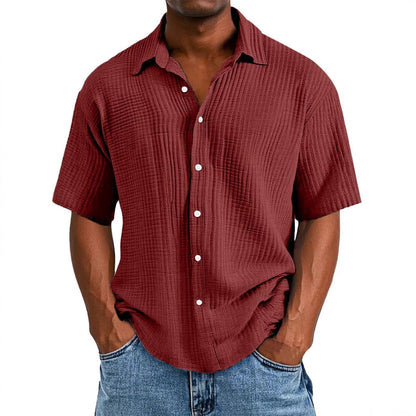 Men's Shirt with Short Sleeves – Relaxed Fit – Crinkled Texture – Breathable Fabric