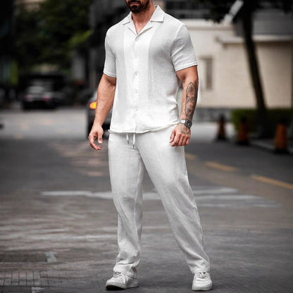 Men's Set with Shirt and Pants – Breathable Material – Regular Fit – Short-Sleeved