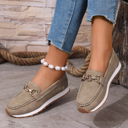Women's Loafers - Soft Leather Look - Comfortable Rubber Sole - Elegant Decorative Detail