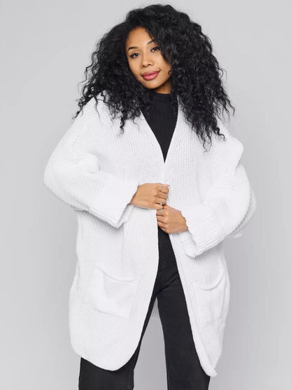 Women's Cardigan – Oversized Fit – Knit – Ribbed Sleeves – Pockets – Open Front