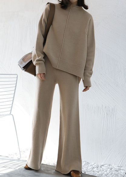 Women's Set – Knit Sweater Loose Fit – Wide Pants – Soft Wool Feel