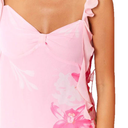 Women's Mini Dress - Bodycon Fit - Ruffled Straps - Floral Print - Bow Neckline