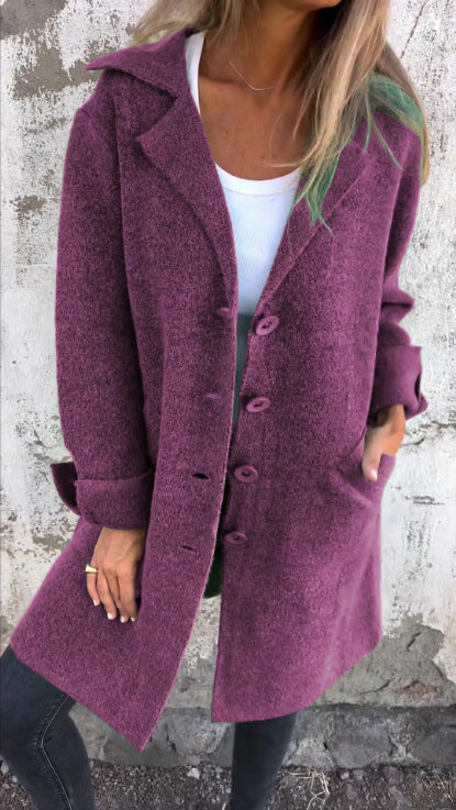 Women's Coat – Mid-Length – Relaxed Fit – Wool Look – Single-Breasted with Lapels