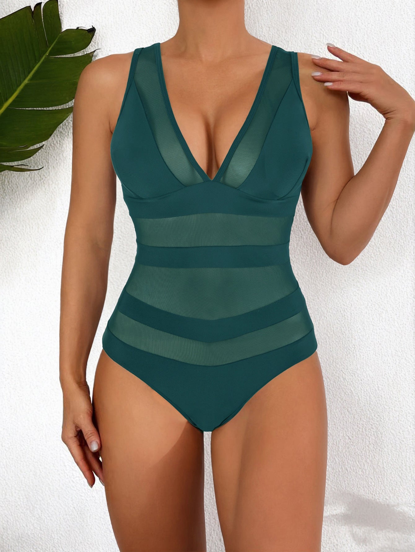 Swimsuit for Women – Tailored Fit – Deep V-Neck – Mesh Detail – One-Piece Elegant Design