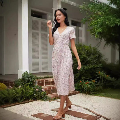 Women's Maxi Dress – V-Neck – Floral Print – Relaxed Fit – Lightweight and Breathable
