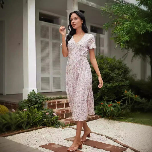 Women's Maxi Dress – V-Neck – Floral Print – Relaxed Fit – Lightweight and Breathable
