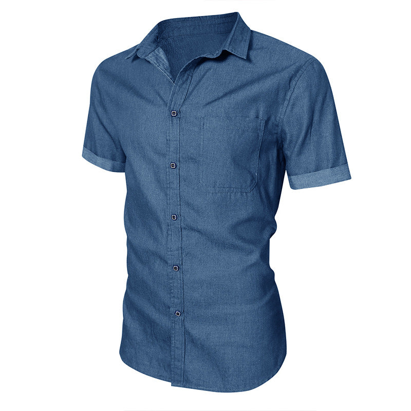 Men's Shirt with Short Sleeves – Slim Fit – Breathable Cotton – Chest Pocket – Button Closure