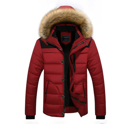 Men’s Puffer Jacket - Woven - Slim Fit - Hip Length - Detachable Faux Fur Hood