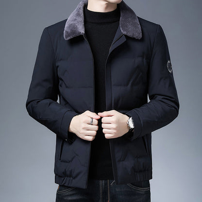 Men's Puffer Jacket – Slim Fit – Short Length – Detachable Fur Collar – Warm and Water-Repellent