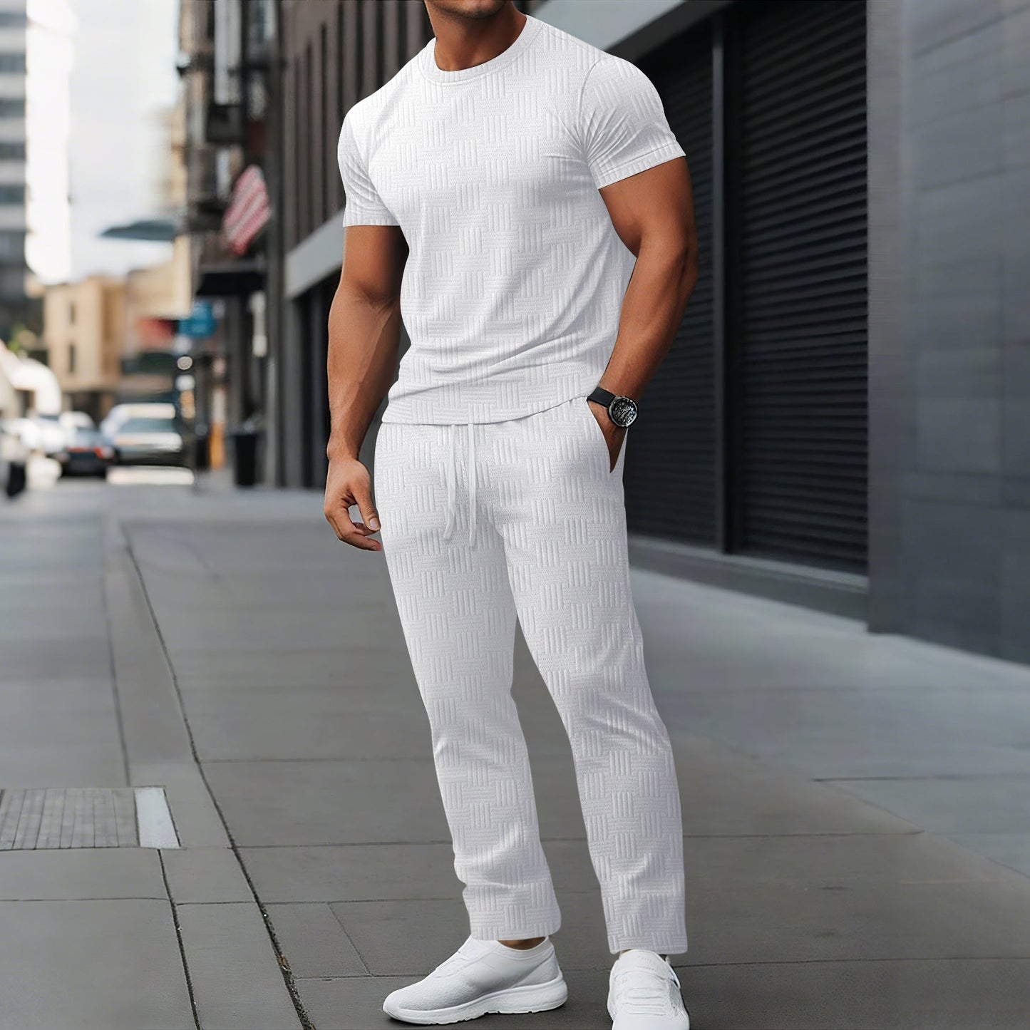 Men's Training Set – Slim Fit – Breathable Stretch Fabric – Textured Design