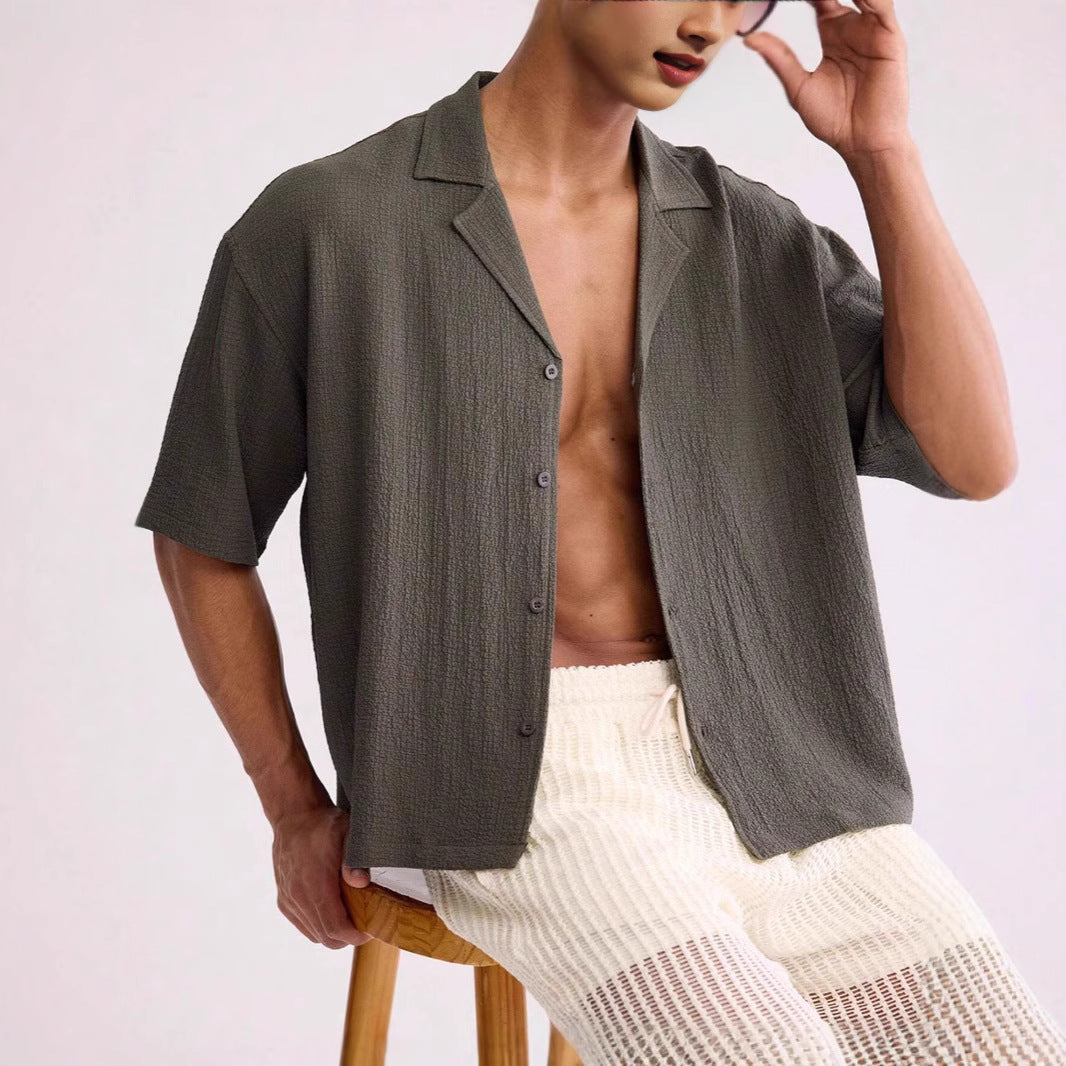 Men's Shirt with Short Sleeves – Relaxed Fit – Textured Weave – Breathable Design