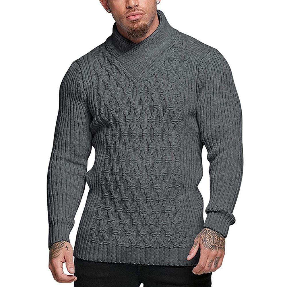 Men's sweater - Cable knit pattern - High neck - Slim fit