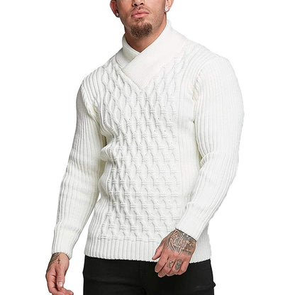 Men's sweater - Cable knit pattern - High neck - Slim fit