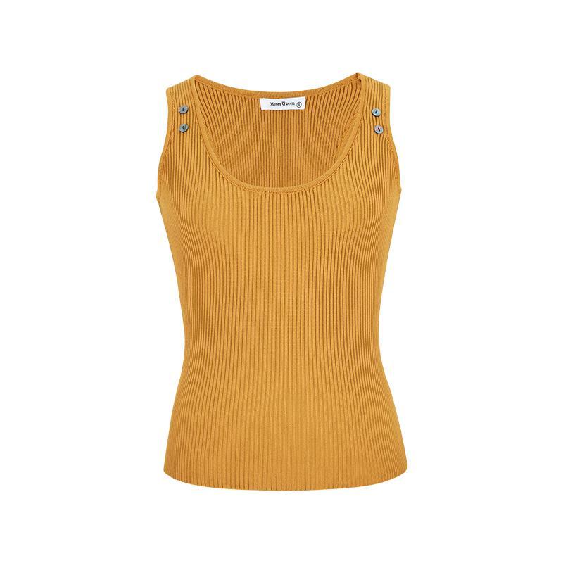 Women's Tank Top - Ribbed Sleeveless - Button Detail - Casual Wear