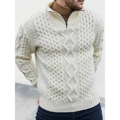Men's Knit Sweater – Wool – Regular Fit – Cable Knit – High Neck with Zipper