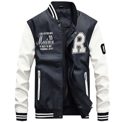 Men's Baseball Jacket – Classic Varsity Fit – Leather Look – Ribbed Edges – Snap Closure