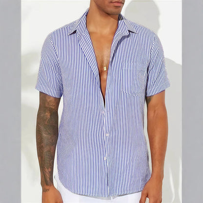 Men's Shirt – Relaxed Fit – Short Sleeves – Vertical Stripes – Chest Pocket